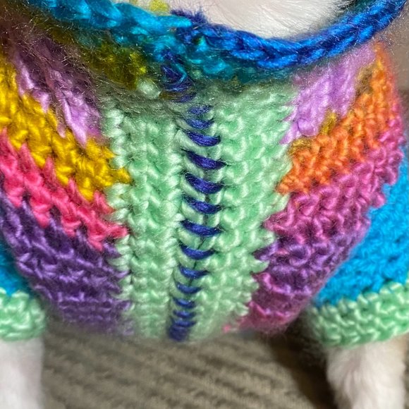 Small Dog Sweater, Toy Dog Clothes, Unique, Hand Knit One of a Kind, Colorful - Picture 12 of 16